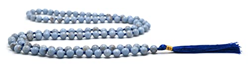 Amazing Gemstone Japa Mala 108 Prayer Beads Necklace and Wrist Mala Bracelet for Meditation - color: Angelite, size: Hand Knotted