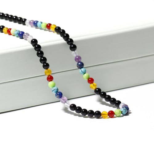 Reiki 7 Chakra Crystals Beaded Necklace Yoga Meditation Energy Jewelry Necklaces for Women and Men Relaxation Gifts - style: Black Agate