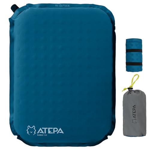 ATEPA Inflatable Seat Cushion, Compact Self-Inflating Seat Cushion for Stadium Airplane Air Travel Bleacher Camping, Blow Up Foam Seat Pad for Outdoor Sports Events Backpacking Hiking Sitting - color: Blue