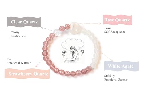 Birth Flower Crystal Bracelets for Women, Handmade Natural Gemstone Stretch Jewelry with Healing & Positive Energy - color: Jan. Carnation & Quartz