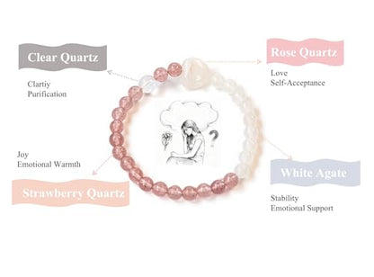 Birth Flower Crystal Bracelets for Women, Handmade Natural Gemstone Stretch Jewelry with Healing & Positive Energy - color: Jan. Carnation & Quartz