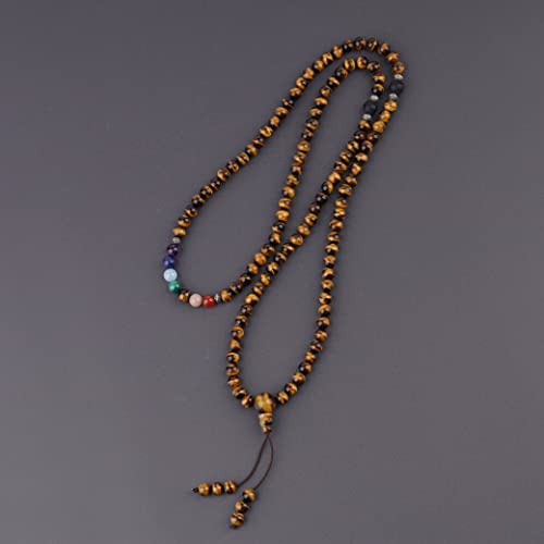 COAI 108 Japa Mala 7 Chakra Stone Wrap Bracelet Necklace - style: Tiger Eye