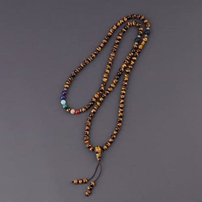COAI 108 Japa Mala 7 Chakra Stone Wrap Bracelet Necklace - style: Tiger Eye