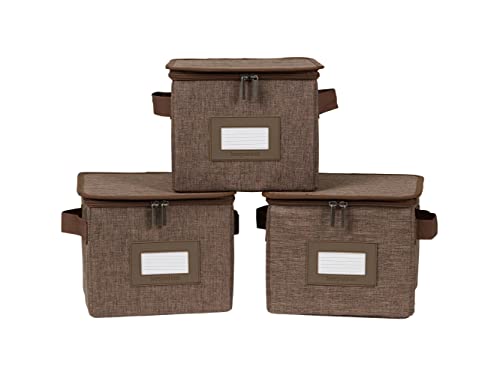 Covermates Keepsakes Zip-Top Storage Box Set, 3 Pack Heavy Duty Polyester Organizer Bins, Stackable Design, ID Window, Reinforced Handles, Closet Home Storage, Brown Heather - color: Brown Heather, size: 8W x 8D x 7H - 3 PIECE SET