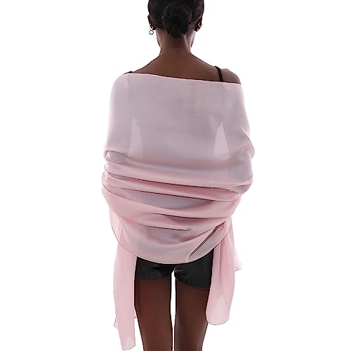 Womens Scarf Pashmina Shawls and Wraps for Evening Dresses Like Chiffon Silk Scarf for Bridal Wedding - color: Pink-3