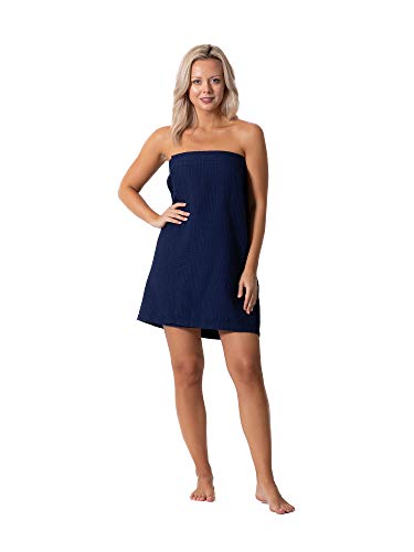 Turkish Linen Women’s Waffle Spa Body Wrap with Adjustable Closure - color: Navy, size: One Size