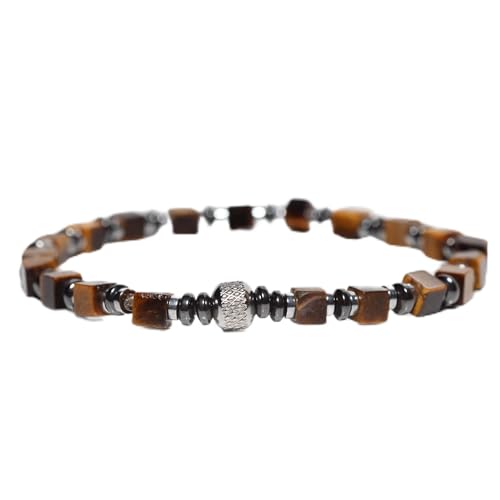 Tigranes Premium Natural Stone Bracelet Collection – Handmade Gemstone Jewelry in Luxury Branded Gift Box - style: Tiger Eye and Hematite