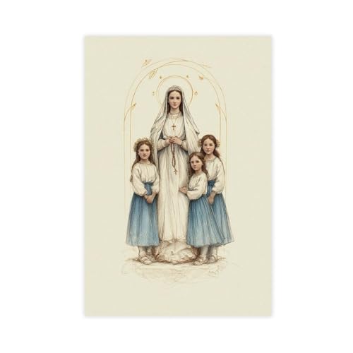 UZWGG 1pcs (Unframed，Canvas Only) Retro Neutral Religious Wall Art Prints Poster Virgin Mary and Girls Canvas Wall Decor Artwork Mother's Day Picture for Church Prayer Room Decor 12x18inch(30x45cm) - color: Virgin Mary-Frameless（Canvas Roll）, size: 18"L x