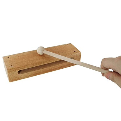 Wood Block with Mallet ZZLZX 1Set Wood Block Musical Instrument with Mallet, Solid Hardwood Percussion Rhythm Blocks,Percussion Block