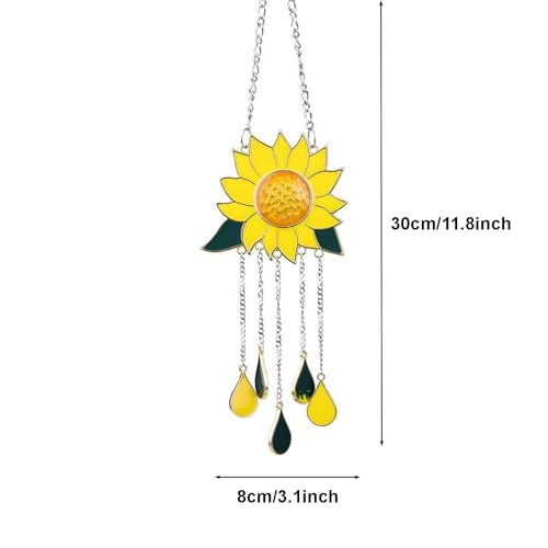 Sunflower Wind Chimes Ornaments, Stained Glass Dripping Sunflower Pendant Window Hanging Panel Decoration with Chain, Flower Wind Chimes Art Decorations for Garden Patio Decor