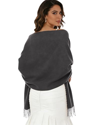 Sumolux Scarf for Women Pashmina Shawls Wraps for Evening Dresses Wedding Bridesmaid Gifts Winter Warm Soft Scarves - color: Dark Grey