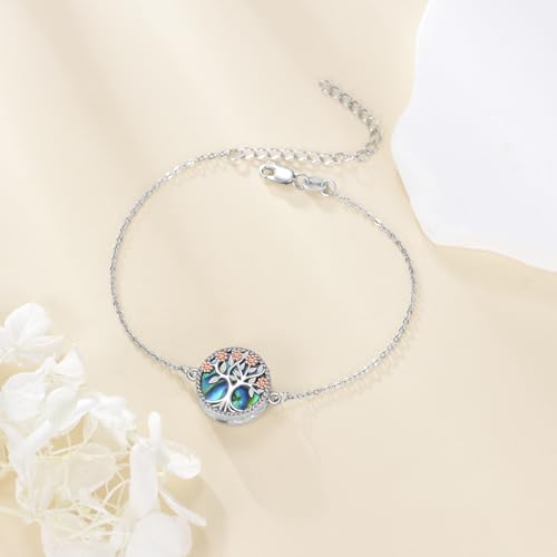 Tree of Life Urn Bracelet for Ashes, 925 Sterling Silver Family Tree Flower Pendant Bracelets Memorial Keepsake Cremation Jewelry Gifts for Women, 7"+2"