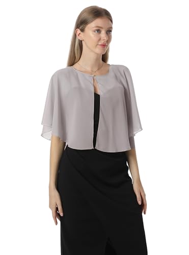 Chiffon Capelet Soft capes Shawls and Wraps for Evening Dress Wedding Cape 1920s shawl accessories for women - color: Grey