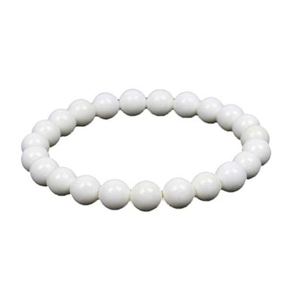 MJDCB Featured Men Women 8mm Beads Bracelet Elastic Natural Stone Yoga Bracelet Bangle 6.7" - color: White Shells