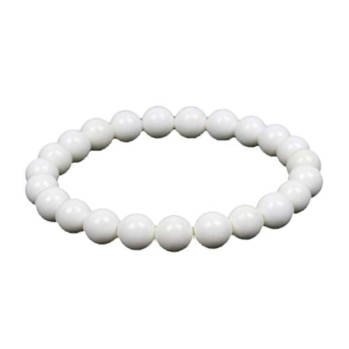 MJDCB Featured Men Women 8mm Beads Bracelet Elastic Natural Stone Yoga Bracelet Bangle 6.7" - color: White Shells