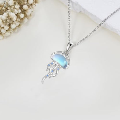 Sterling Silver Cute Animal Pendant Necklace Fox/Snake/Unicorn/Owl on Moon/Rabbit/Horse Necklace Jewelry for Women Mom Sister - style: Jellyfish