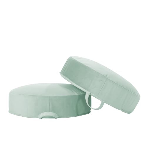 Factory Direct Partners FDP Overstuffed 16 inch Round Velvety and Vinyl Floor Cushions with Handles; Flexible Seating for Home, Lounge, Yoga Studio, Deluxe Foam (2-Piece) - Aloe - color: Aloe