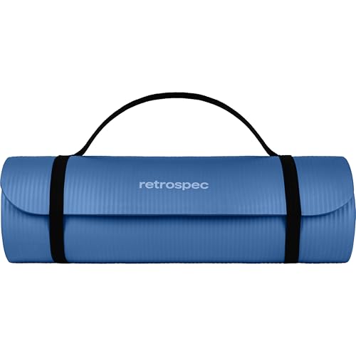 Retrospec Solana Yoga Mat Thick 1/2in Non-Slip Workout Mat with Nylon Strap - 72x24in Exercise Mat for Pilates, Stretching & Fitness - BPA Free, Easy Clean - color: Denim Blue