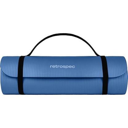 Retrospec Solana Yoga Mat Thick 1/2in Non-Slip Workout Mat with Nylon Strap - 72x24in Exercise Mat for Pilates, Stretching & Fitness - BPA Free, Easy Clean - color: Denim Blue