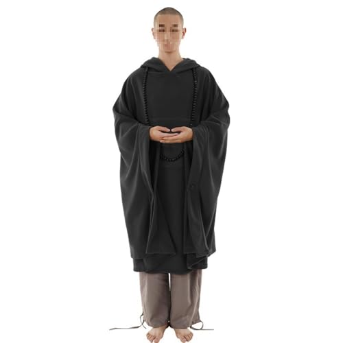 Unisex Meditation Hooded Cloak Warm Comfortable Autumn Winter Monk Clothing ﻿(Dark Gray,M)