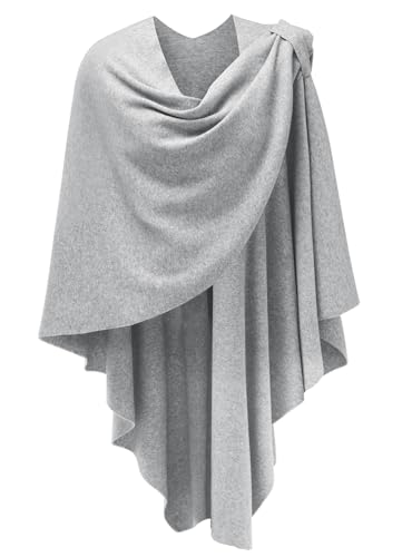 PULI Womens Large Cross Front Poncho Sweater Wrap Topper Knitted Elegant Shawls Cape for Fall Winter - color: 1-grey