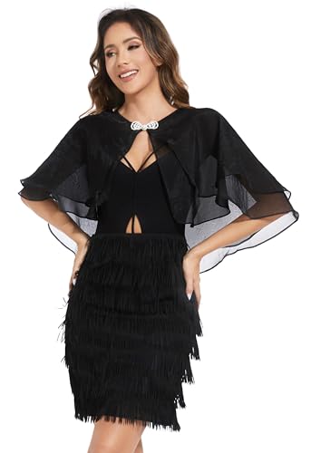 Women's Sheer Tencel Shawls and Wraps for Evening Dresses Soft Wedding Cape Lightweight Bridesmaid Scarves Cover Up - color: Black