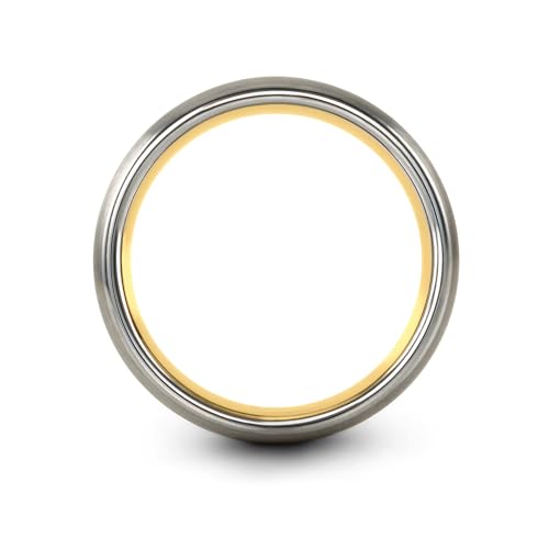 Gift for Yoga Fan - Yoga Meditation Ring - Flat Dome Bevel - Band - Men Women - Brushed Polished - Tungsten - Personalized Custom Engraving - 8mm - Anniversary Wedding - Yellow Rose Gold Silver - color: 05 - Yellow Gold Grey Tungsten