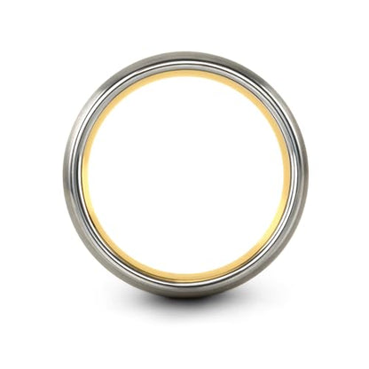 Gift for Yoga Fan - Yoga Meditation Ring - Flat Dome Bevel - Band - Men Women - Brushed Polished - Tungsten - Personalized Custom Engraving - 8mm - Anniversary Wedding - Yellow Rose Gold Silver - color: 05 - Yellow Gold Grey Tungsten