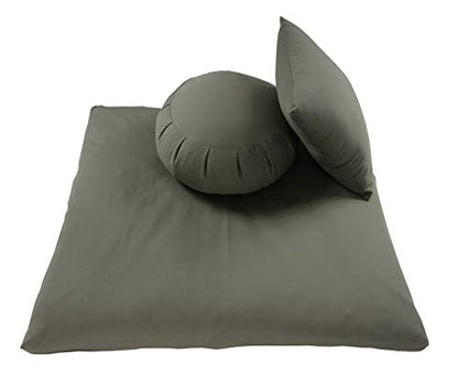 Kapok Zafu and Zabuton Meditation Cushion Set (2pc) - color: Olive