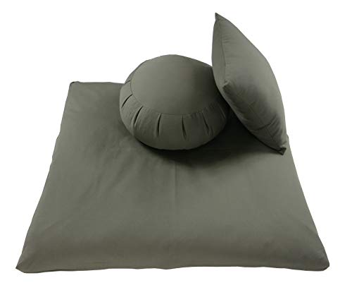 Kapok Zafu, Zabuton and Support Meditation Cushion Set (3pc) - color: Olive