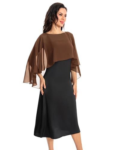 Baoqiya Women's Capelet Shawls and Wraps for Evening Dresses Soft Bridesmaid Shawl Chiffon Cape Wedding Cover Up - color: Brown