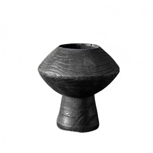 Aimeryup Wooden Vase Ornament Decor Zen Flower Arrangement Retro Living Room Desktop Study Dining Table Inn Black(Size:15X15CM,Color:A)