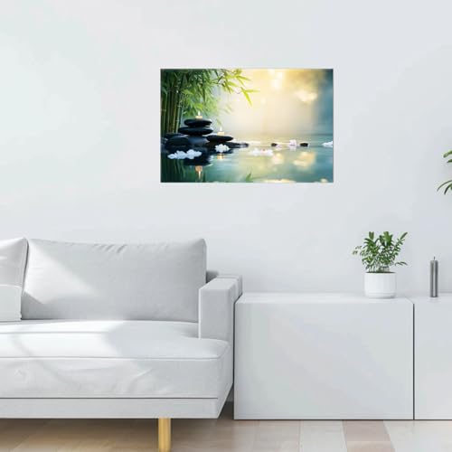 PLIDAAYO Zen Bathroom Wall Art Meditation Candle Canvas Print Picture Bamboo Black Zen Stone Poster Still Life Water Painting for Yoga Bedroom Home Decor(Zen-04,28"x42")
