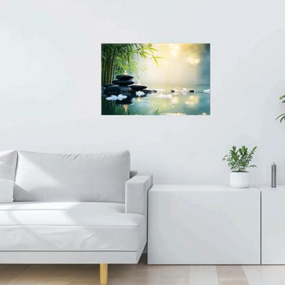 PLIDAAYO Zen Bathroom Wall Art Meditation Candle Canvas Print Picture Bamboo Black Zen Stone Poster Still Life Water Painting for Yoga Bedroom Home Decor(Zen-04,28"x42")