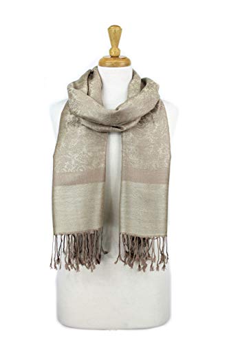 PASKMLNA Paisley Jacquard Pashmina Shawl Wrap Scarf Stole - color: Beige Taupe