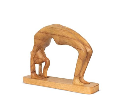 G6 Collection 10" Wooden Handmade Abstract Sculpture Art Decorative Home Decor Handcrafted Figurine Accent Decoration Artwork Hand Carved, Wheel Pose - style: Wheel Pose