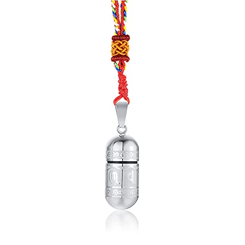 Men's Stainless Steel Open Lucky Buddha Mantra Pendant Necklace Bottle Container Memorial with Braided Rope - color: New Style, Mantra - Silver