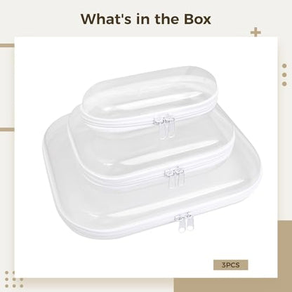 Cases with Zippers of Three Dimensions for Travel and Storage, 3 Pieces Clear Firm Shell Zippered Bags, Clear Sturdy Casing with Double Zipper