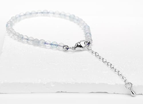 Crystal Bracelet for Women, Natural 4mm Faceted Beads Adjustable Bracelet, Small Beaded Healing Gemstone Bracelet - color: Aquamarine