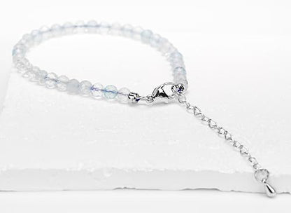 Crystal Bracelet for Women, Natural 4mm Faceted Beads Adjustable Bracelet, Small Beaded Healing Gemstone Bracelet - color: Aquamarine