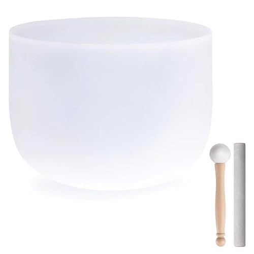 440HZ 8 Inch Frosted Quartz(F) Note Heart Chakra Frosted Quartz Crystal Singing Bowl Dispensing Free Mallet And O-ring for Sound Healing Meditation Experience The Beautiful Sounds of Nature - size: 440HZ 8-inch