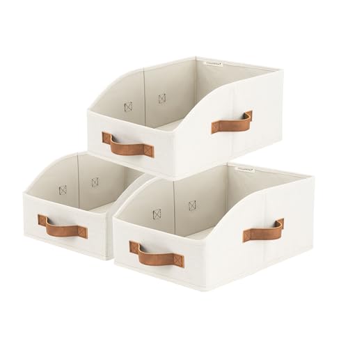StorageWorks Closet Baskets for Organizing, Trapezoid Storage Bins, Linen Closet Organizers and Storage, Clothes Storage Baskets, Medium, Ivory White, 3-Pack - color: Ivory White, size: Medium