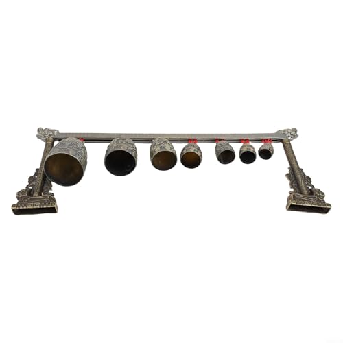 Antique Chinese Percussion Chime Instrument, Chinese Musical Bronze Meditation Percussion instrument with 7 Decorated Bell for Home or Office Decoration and Gift-
