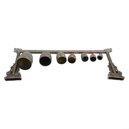 Antique Chinese Percussion Chime Instrument, Chinese Musical Bronze Meditation Percussion instrument with 7 Decorated Bell for Home or Office Decoration and Gift-