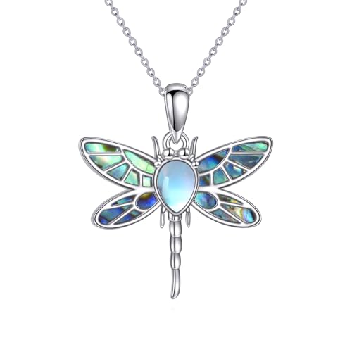 YFN Abalone Dragonfly/Butterfly Necklace Sterling Silver Moonstone Pendant Jewelry Gift for Women