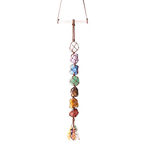 7 Chakra Stones Healing Crystals Hanging Ornament Chakra Tassel Christmas Ornaments Pendulum Good Luck for Home Decoration - color: Chakra-gypsum