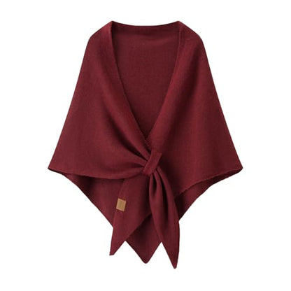 Women Pashmina Shawl Wraps Knitted Shawls and Wraps Cardigan Cape Wool Cashmere Shoulder Top Sweater Shawl Scarf - color: Wine Red