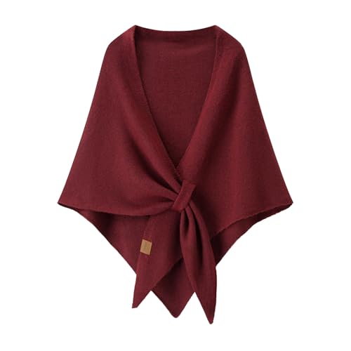 Women Pashmina Shawl Wraps Knitted Shawls and Wraps Cardigan Cape Wool Cashmere Shoulder Top Sweater Shawl Scarf - color: Wine Red