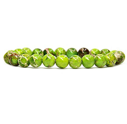Angelstones Handmade Natural Healing Gemstone 8mm Round Beads Stretch Crystal Bracelet 7 Inch Unisex - color: Green Sea Sediment Jasper
