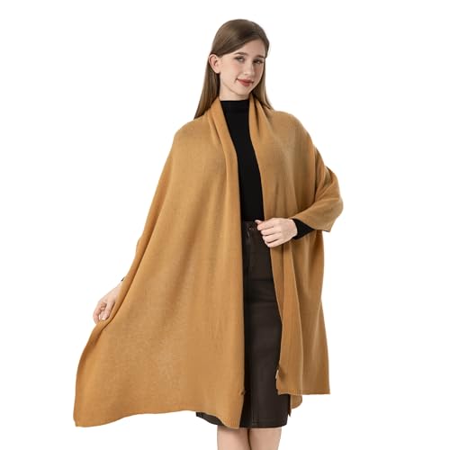Cashmere Wrap Soft Knitted Scarf Stole for Women Airplane Travel Blanket Shawl 87x28 IN Extra Large Pashmina - color: Deep Camel